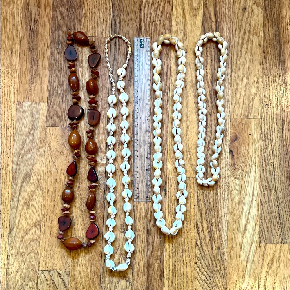 Shell and Nut/Wood Necklace Set - Brown and White
